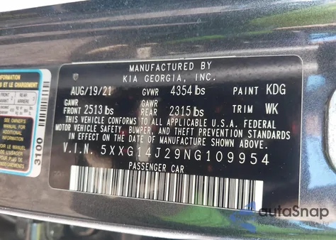2022 Kia K5 Lxs z USA, uszkodzony, nr VIN 5XXG14J29NG109954
